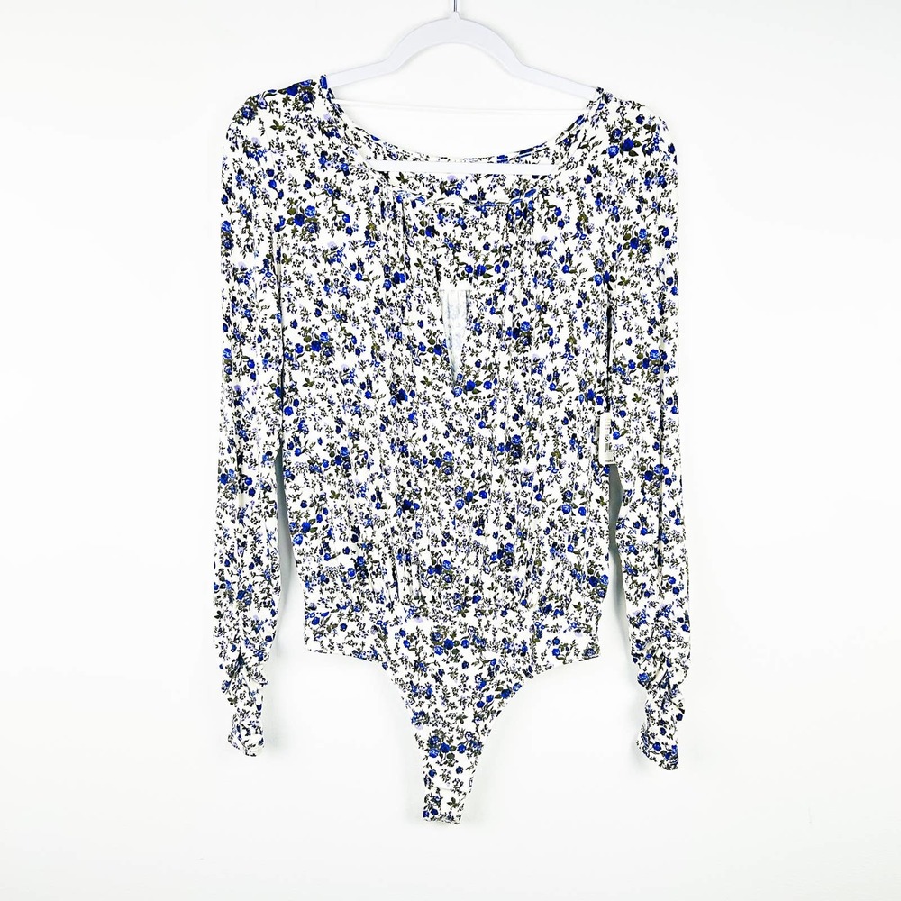 NEW Intimately Free People Purple Floral Ruched Body Suit Blouse Size Small